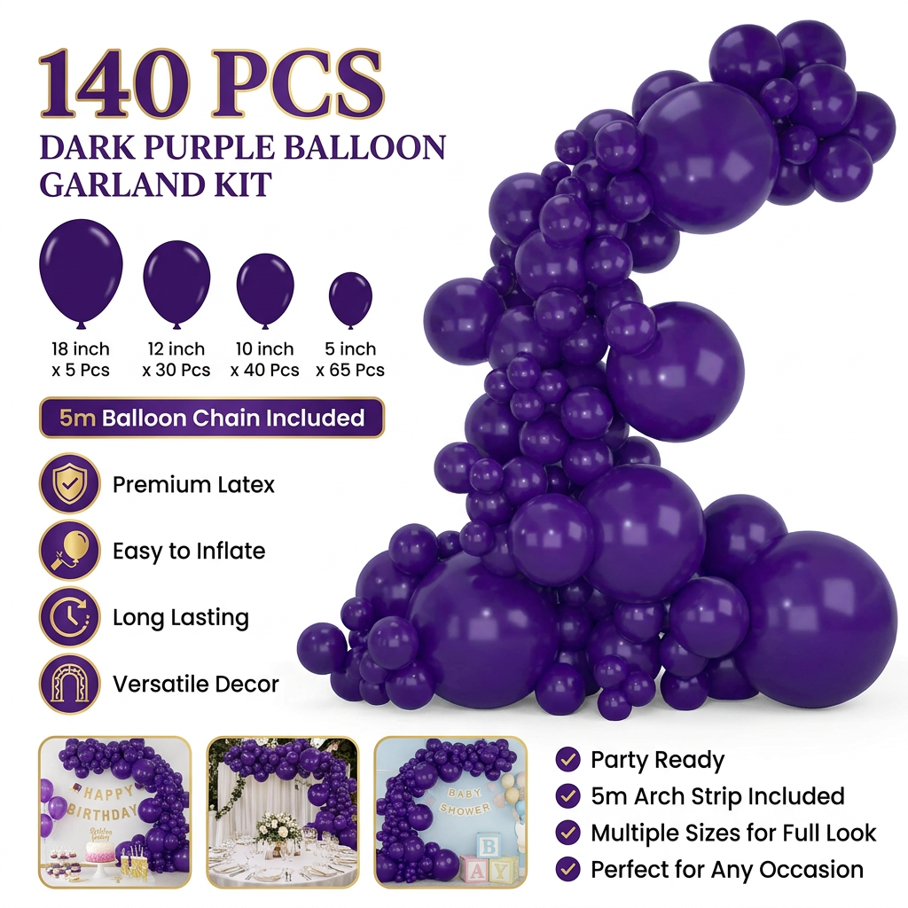140PCS Deep purple Balloon Garland Kit Latex Balloon Arch Set for Birthday