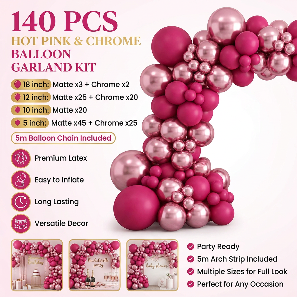 140PCS Rose red Balloon Garland Kit Latex Balloon Arch Set for Birthday