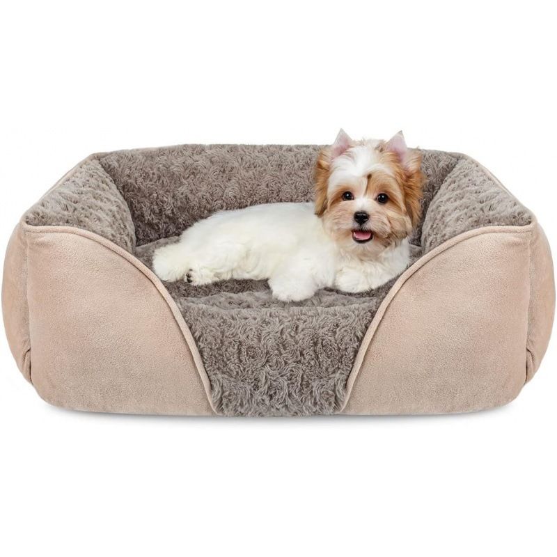 Camel Small & Medium Pet Bed - Washable Rectangle Dog Bed with Bolstered Walls view 2