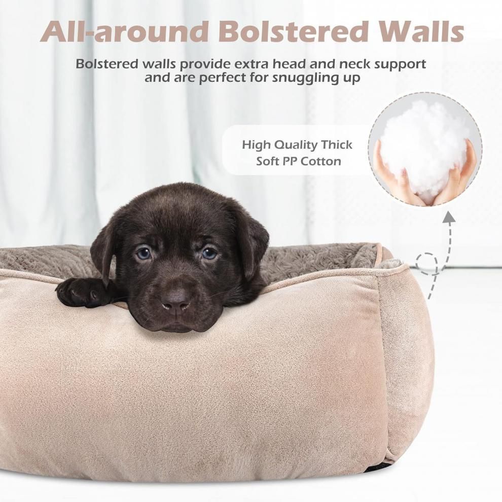 Camel Small & Medium Pet Bed - Washable Rectangle Dog Bed with Bolstered Walls view 6