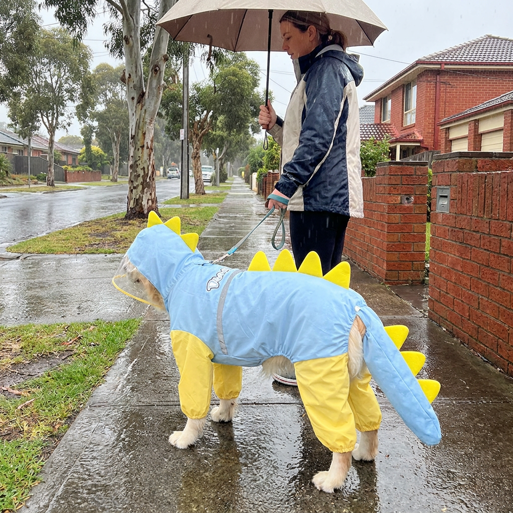 Blue Dog Raincoat Dinosaur Hooded Waterproof Jacket 6XL Size with Leash Hole view 2