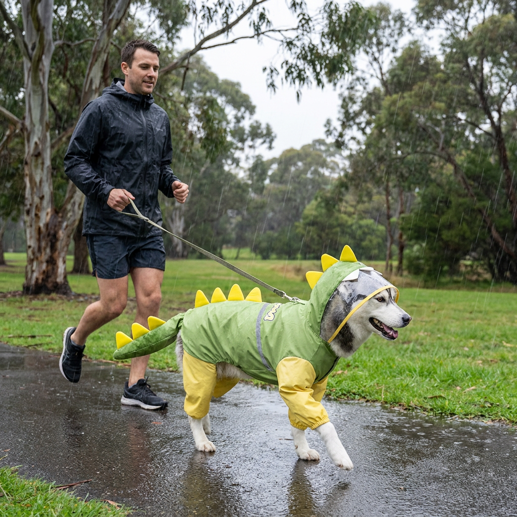 Green Dog Raincoat Dinosaur Hooded Waterproof Jacket 5XL Size with Leash Hole view 2