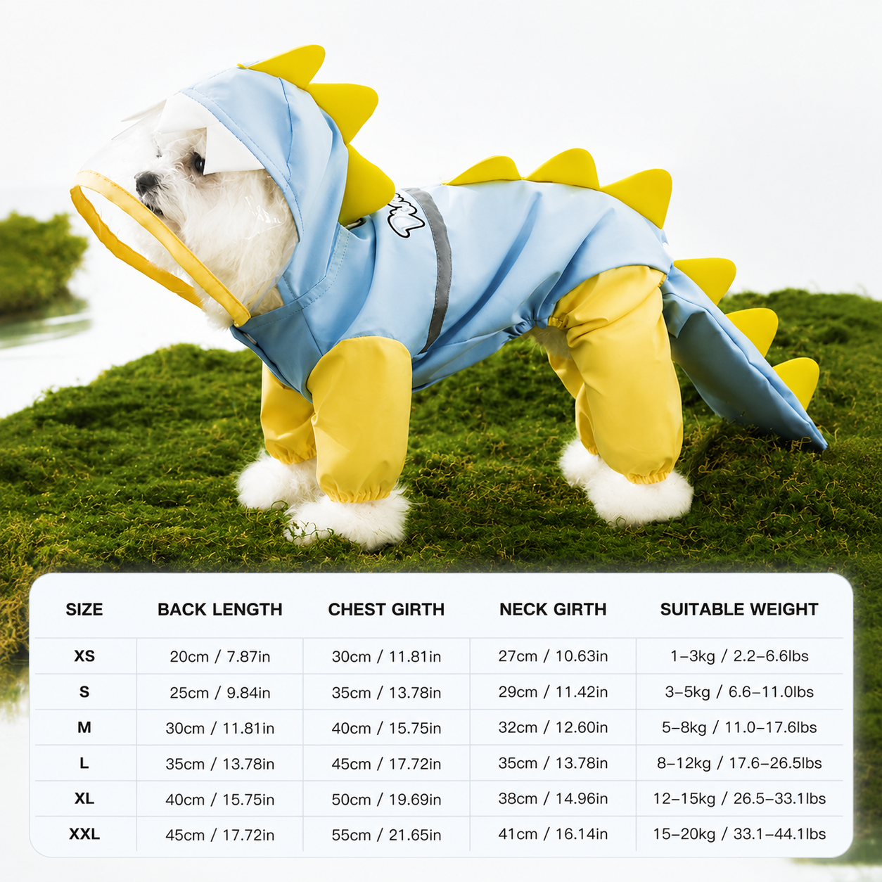 Blue Size L Waterproof Dinosaur Dog Raincoat with Harness Hole Full Body Pet view 5