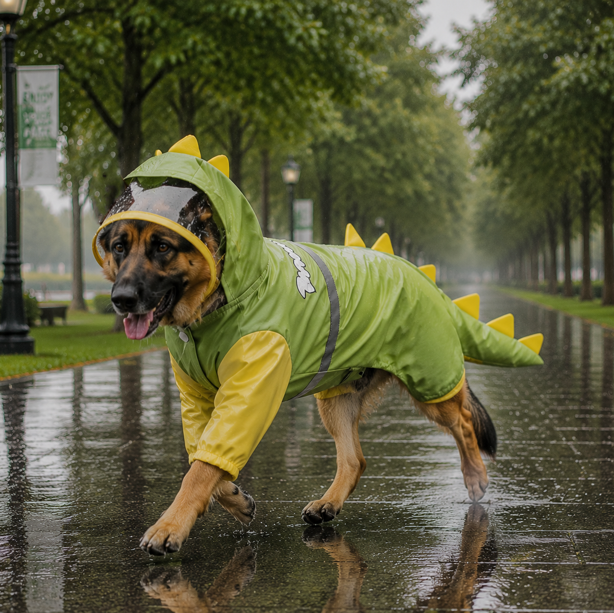 Green Size L Waterproof Dinosaur Dog Raincoat with Harness Hole Full Body Pet view 3