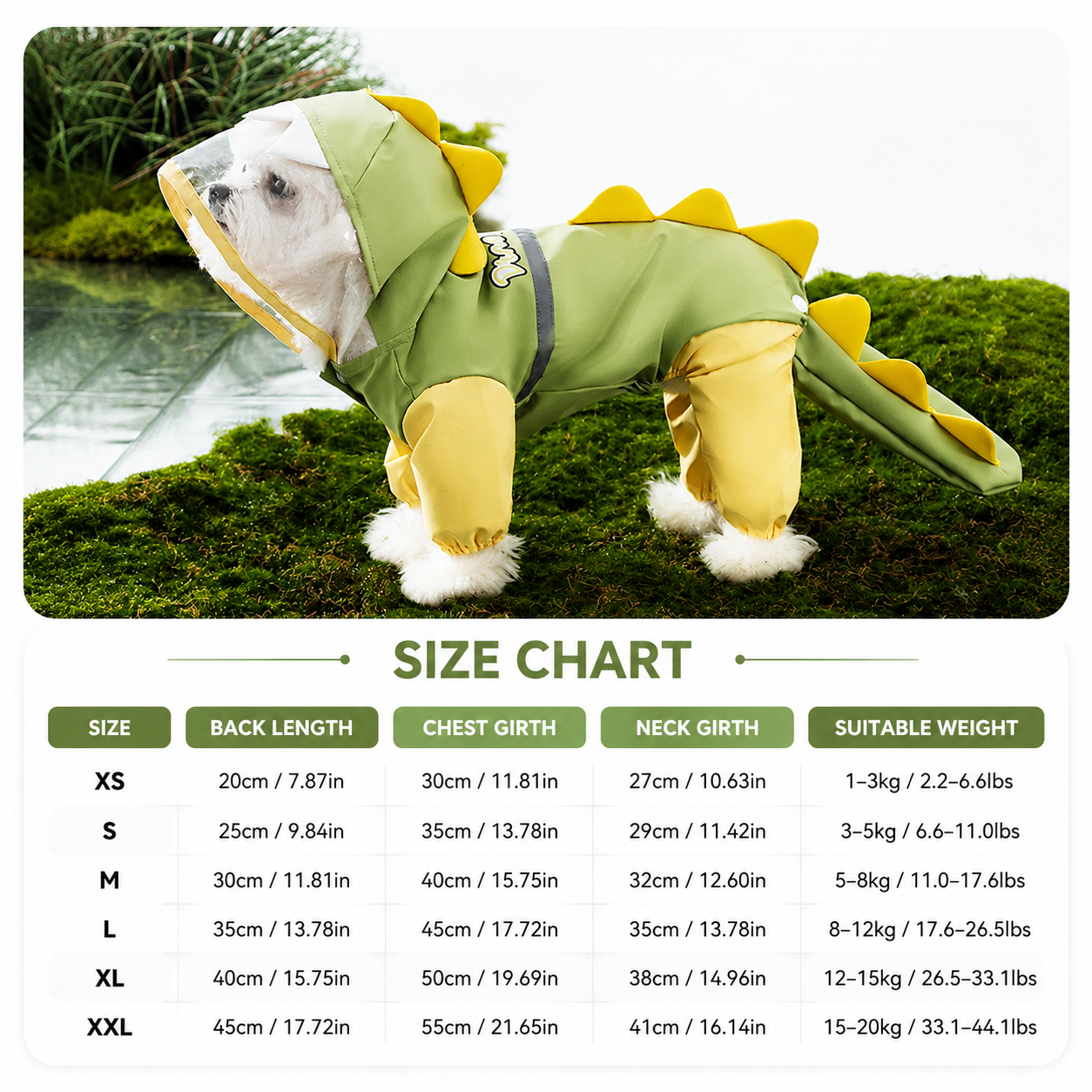 Green Size L Waterproof Dinosaur Dog Raincoat with Harness Hole Full Body Pet view 6