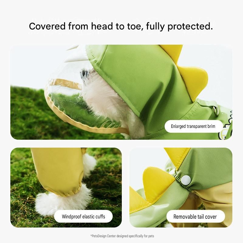 Green Size 2XL Waterproof Dinosaur Dog Raincoat with Harness Hole Full Body view 4
