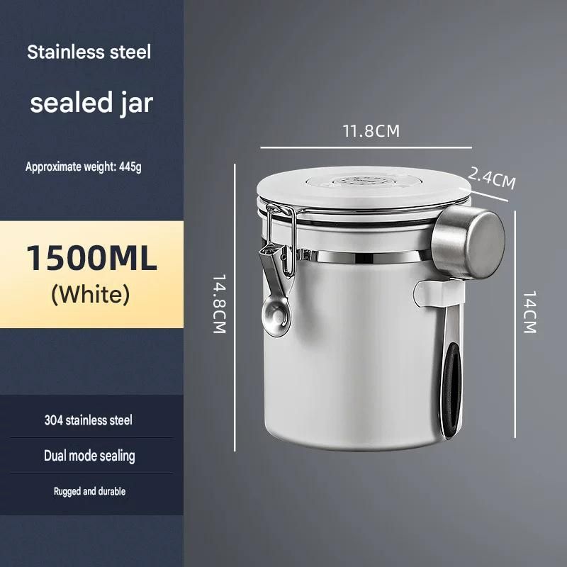White 304 Stainless Steel Airtight Coffee Canister 1500ml Vacuum Seal Storage view 7