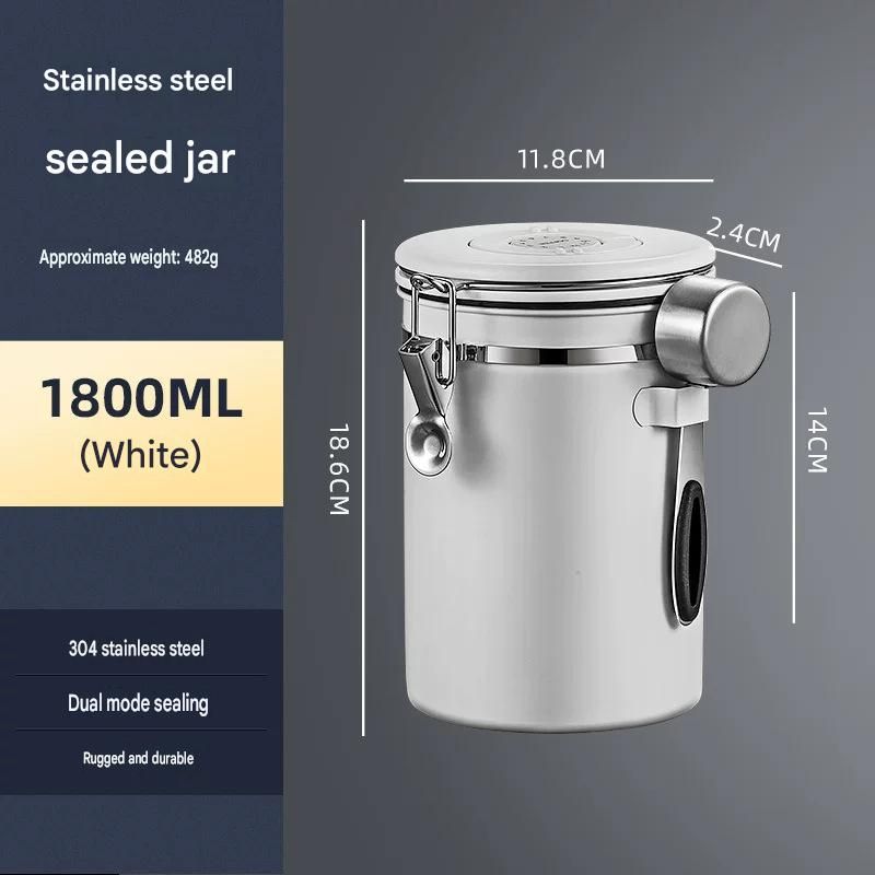 White 304 Stainless Steel Airtight Coffee Canister 1800ml Vacuum Seal Storage view 8