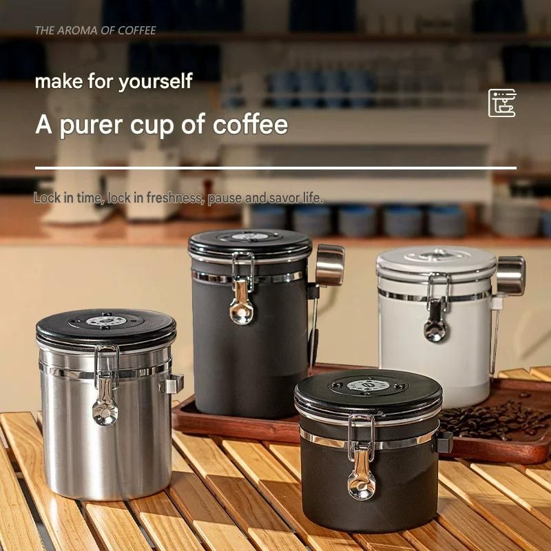 White 304 Stainless Steel Airtight Coffee Canister 1200ml Vacuum Seal Storage view 2