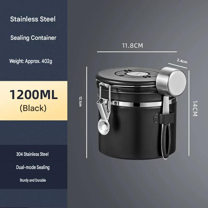 White 304 Stainless Steel Airtight Coffee Canister 1200ml Vacuum Seal Storage view 7