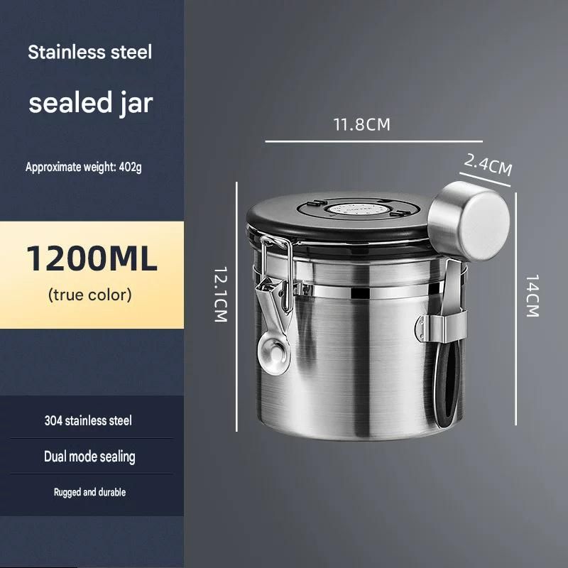 White 304 Stainless Steel Airtight Coffee Canister 1200ml Vacuum Seal Storage view 7
