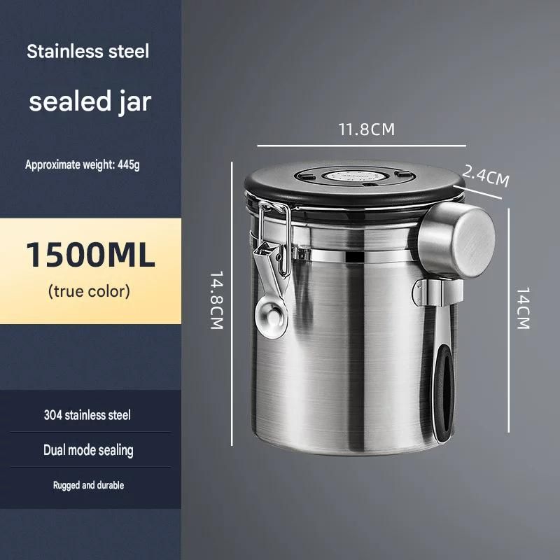 Silver 304 Stainless Steel Airtight Coffee Canister 1500ml Vacuum Seal Storage view 7