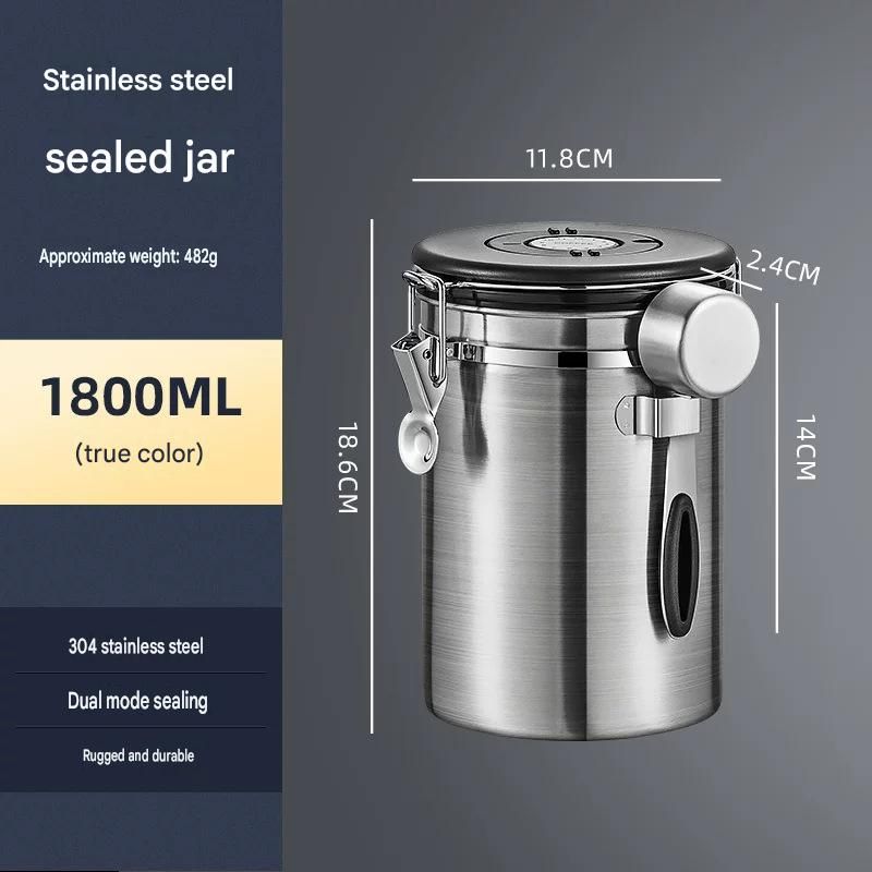 Silver 304 Stainless Steel Airtight Coffee Canister 1800ml Vacuum Seal Storage view 7