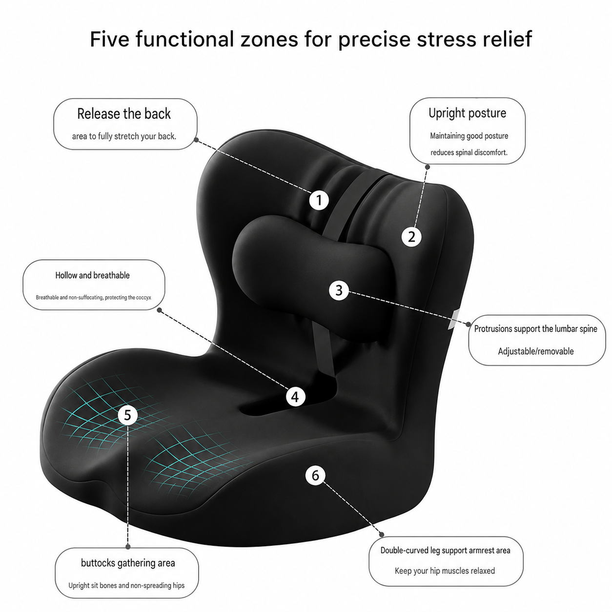 Ergonomic Memory Foam Seat Cushion with Black Support Integrated One Piece view 2