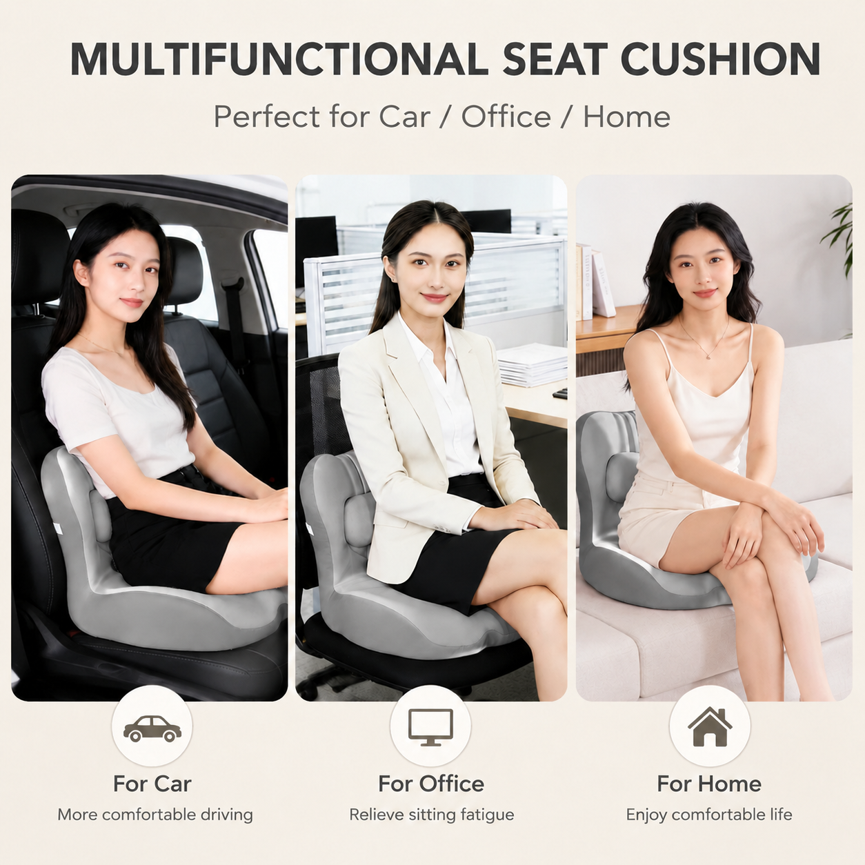 Ergonomic Memory Foam Seat Cushion with two-tone gray Support Integrated One view 2
