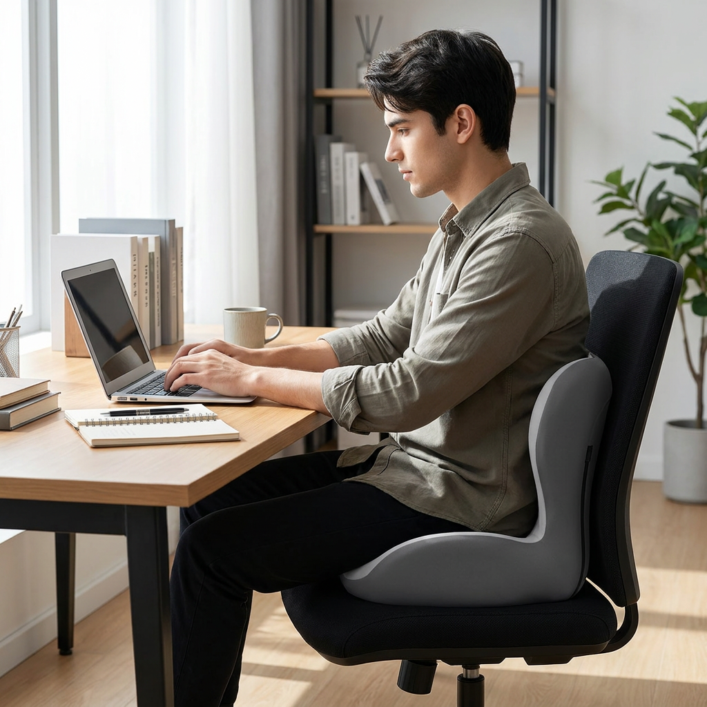 Ergonomic Memory Foam Seat Cushion with two-tone gray Support Integrated One view 3