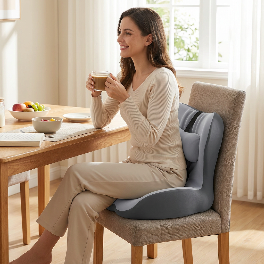 Ergonomic Memory Foam Seat Cushion with two-tone gray Support Integrated One view 4