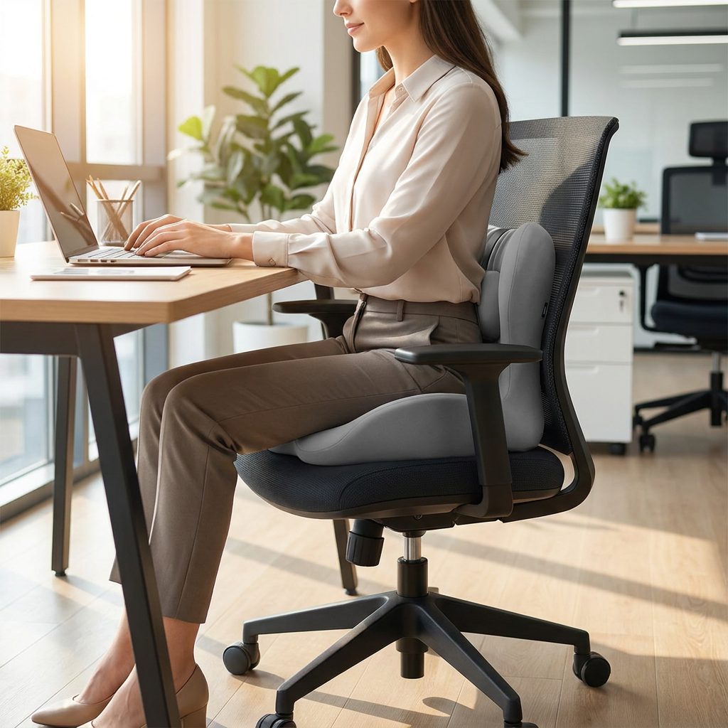 Ergonomic Memory Foam Seat Cushion with Gray Support Integrated One Piece view 2