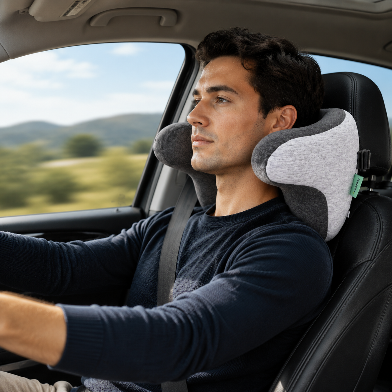 Ergonomic Car Neck Pillow Memory Foam Headrest Cushion (Grey) Adjustable Strap view 3
