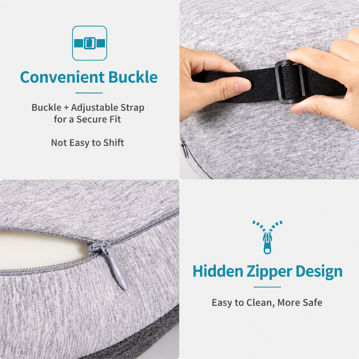Ergonomic Car Neck Pillow Memory Foam Headrest Cushion (Grey) Adjustable Strap view 5