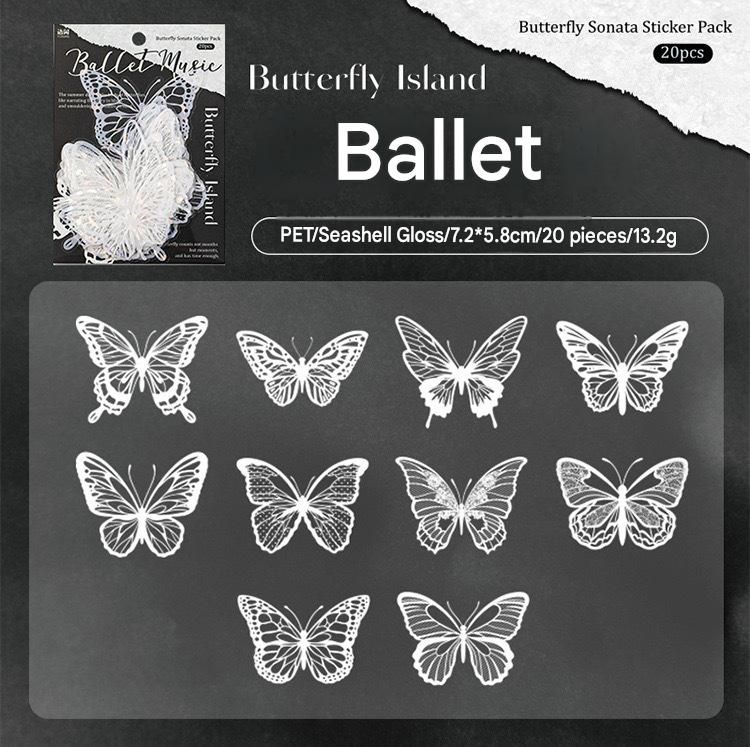 White Butterfly Holographic Cake Stickers PET Seashell Gloss Butterfly Cake