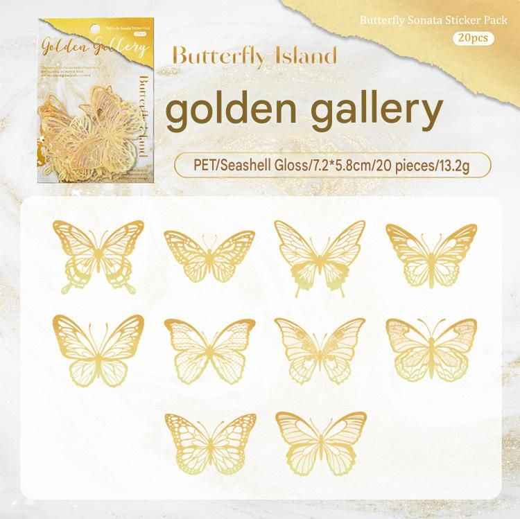 Gold Butterfly Holographic Cake Stickers PET Seashell Gloss Butterfly Cake