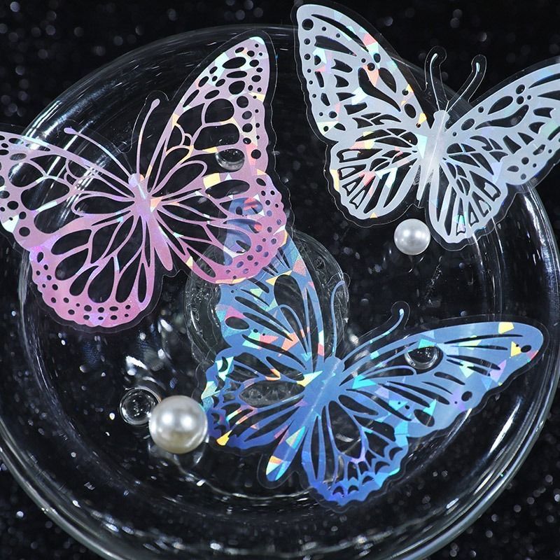 Color Butterfly Holographic Cake Stickers PET Seashell Gloss Butterfly Cake view 3