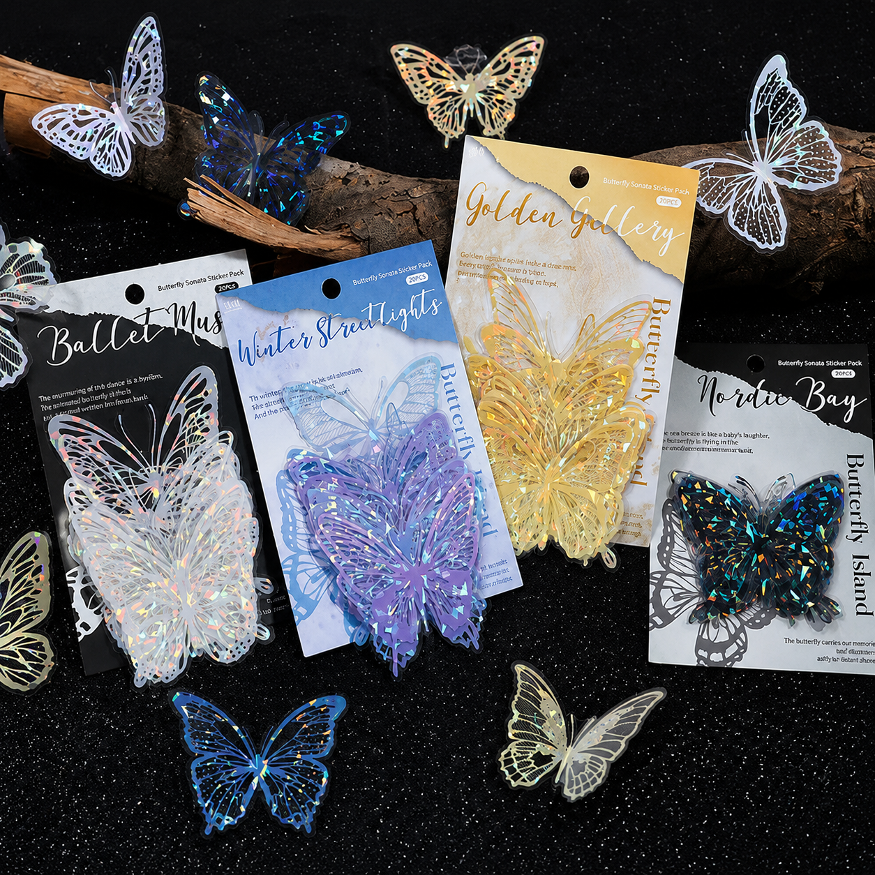 Color Butterfly Holographic Cake Stickers PET Seashell Gloss Butterfly Cake view 4