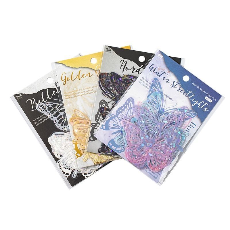 Color Butterfly Holographic Cake Stickers PET Seashell Gloss Butterfly Cake view 5