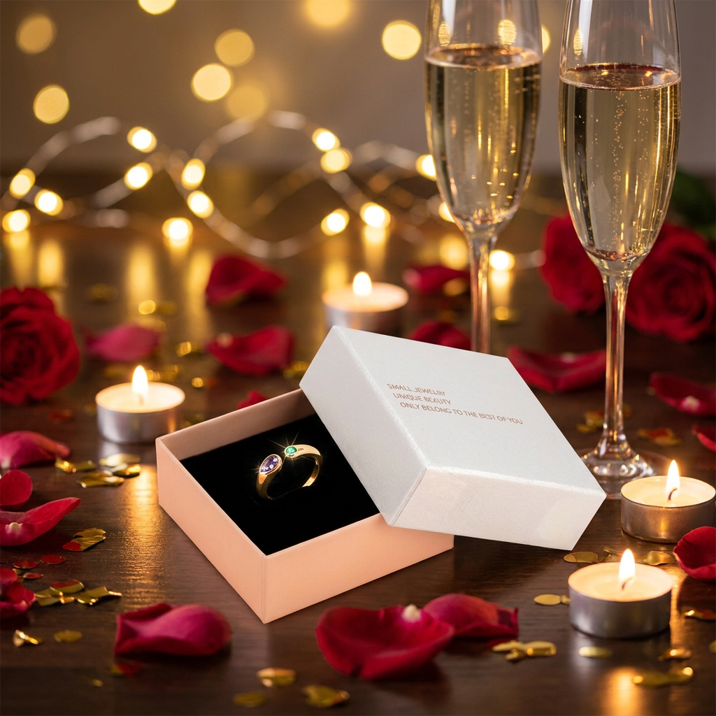 Adjustable Birthstone(February) Open Ring Set 18K Gold Plated Stainless Steel view 2