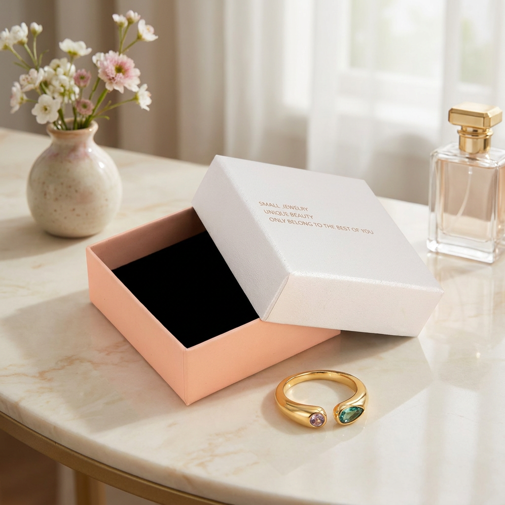 Adjustable Birthstone(March) Open Ring Set 18K Gold Plated Stainless Steel view 2