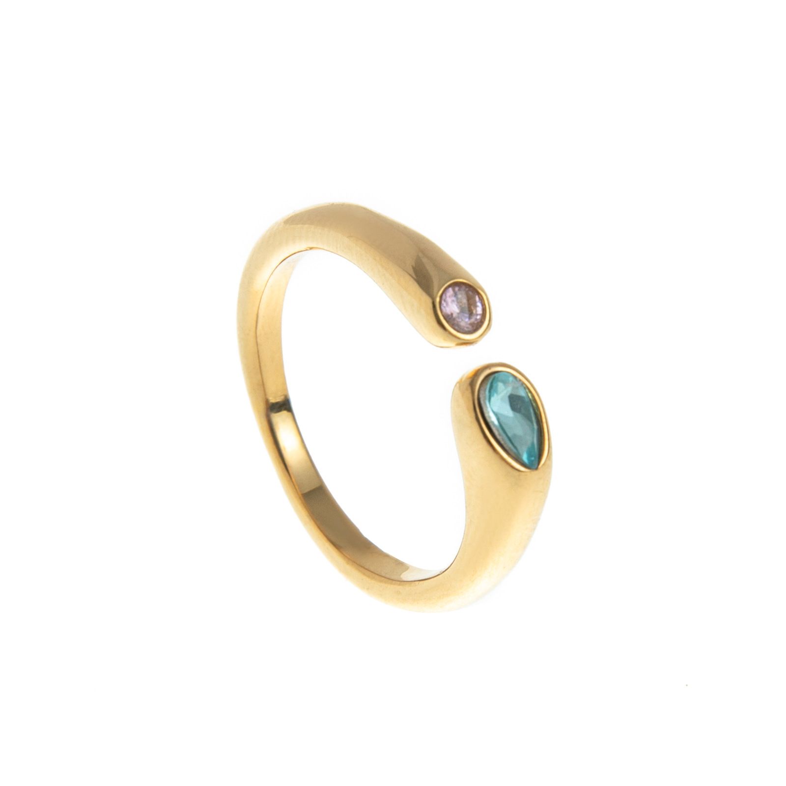 Adjustable Birthstone(March) Open Ring Set 18K Gold Plated Stainless Steel view 4