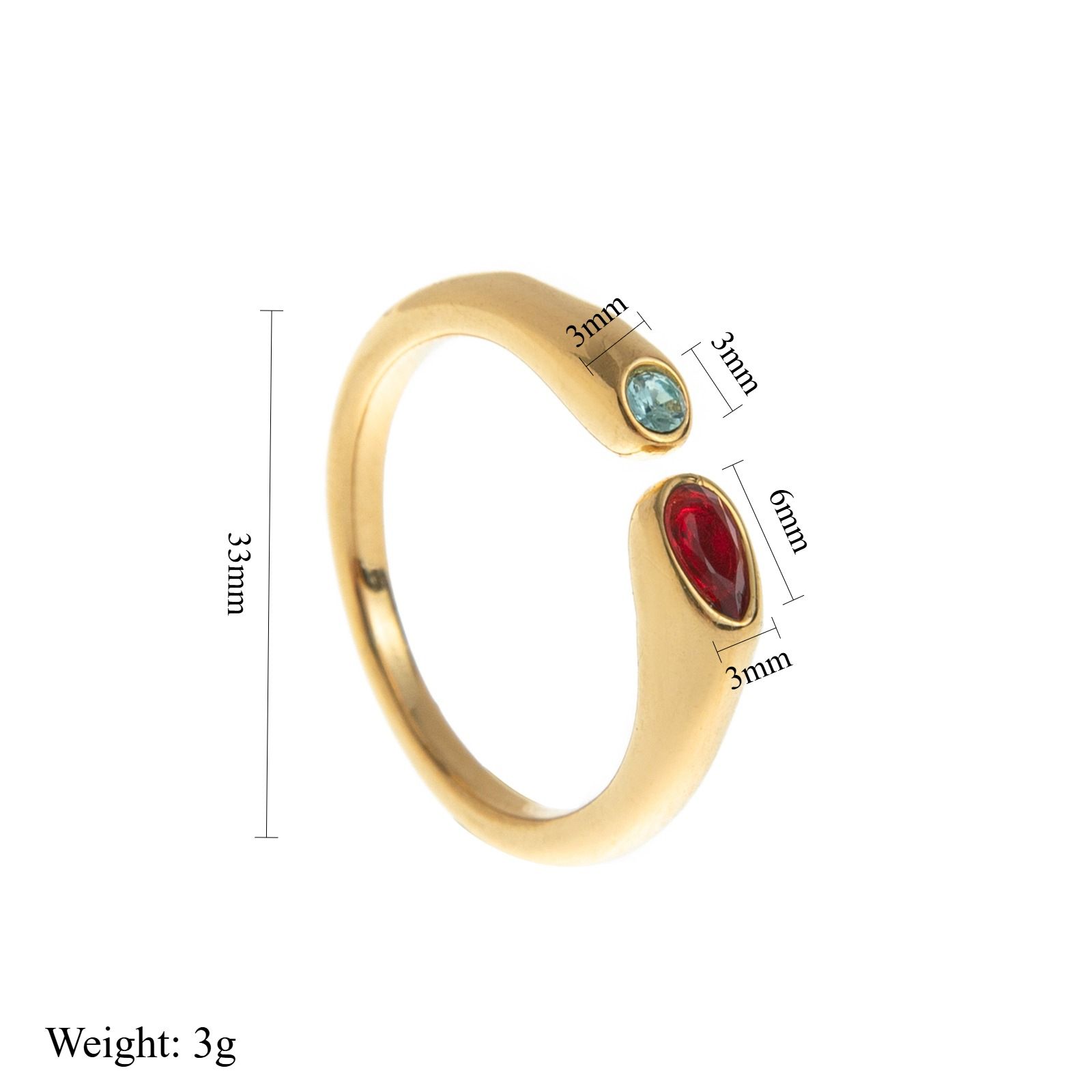 Adjustable Birthstone(March) Open Ring Set 18K Gold Plated Stainless Steel view 5