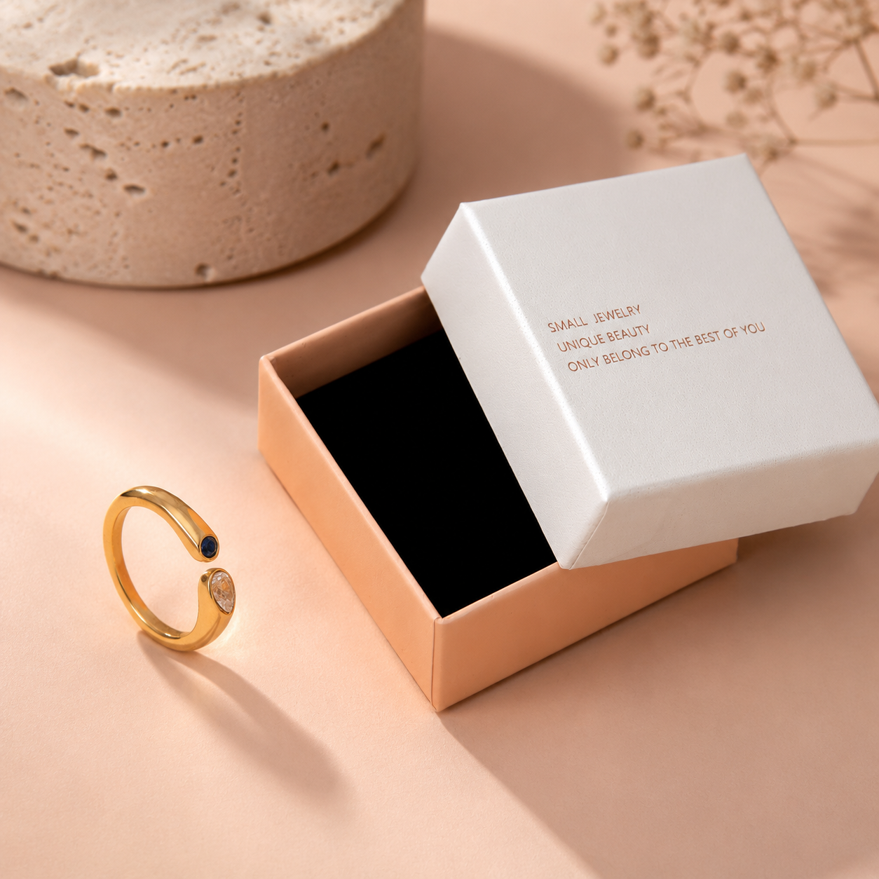 Adjustable Birthstone(April) Open Ring Set 18K Gold Plated Stainless Steel