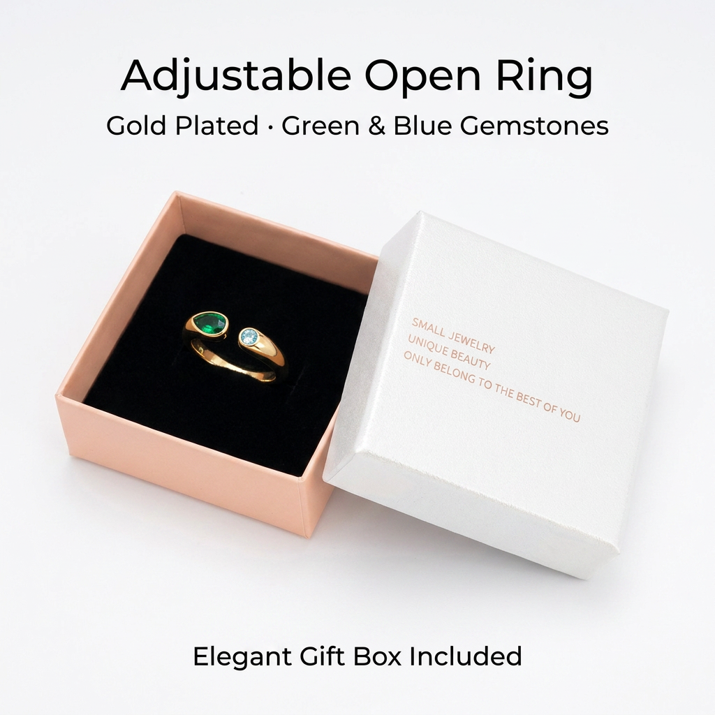 Adjustable Birthstone(May) Open Ring Set 18K Gold Plated Stainless Steel