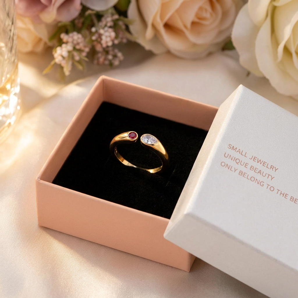 Adjustable Birthstone(June) Open Ring Set 18K Gold Plated Stainless Steel