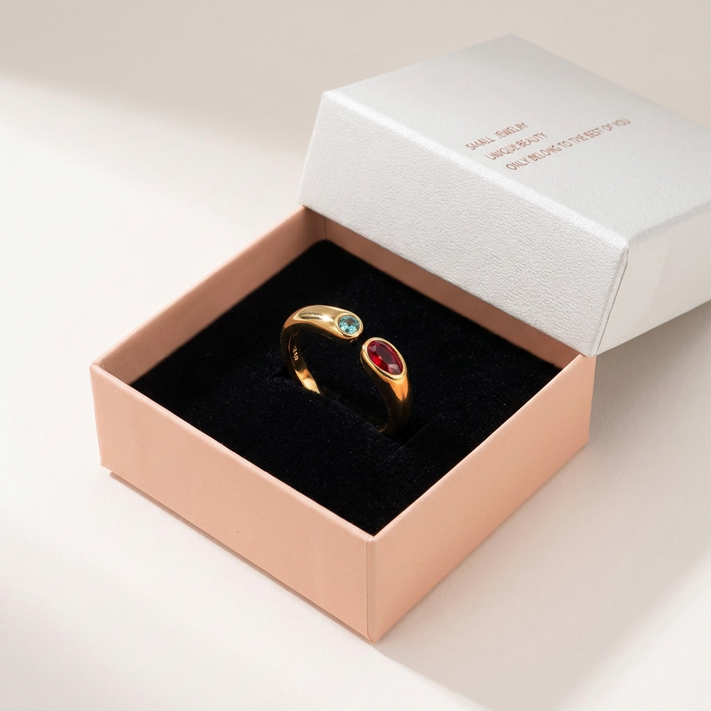 Adjustable Birthstone(June) Open Ring Set 18K Gold Plated Stainless Steel view 3