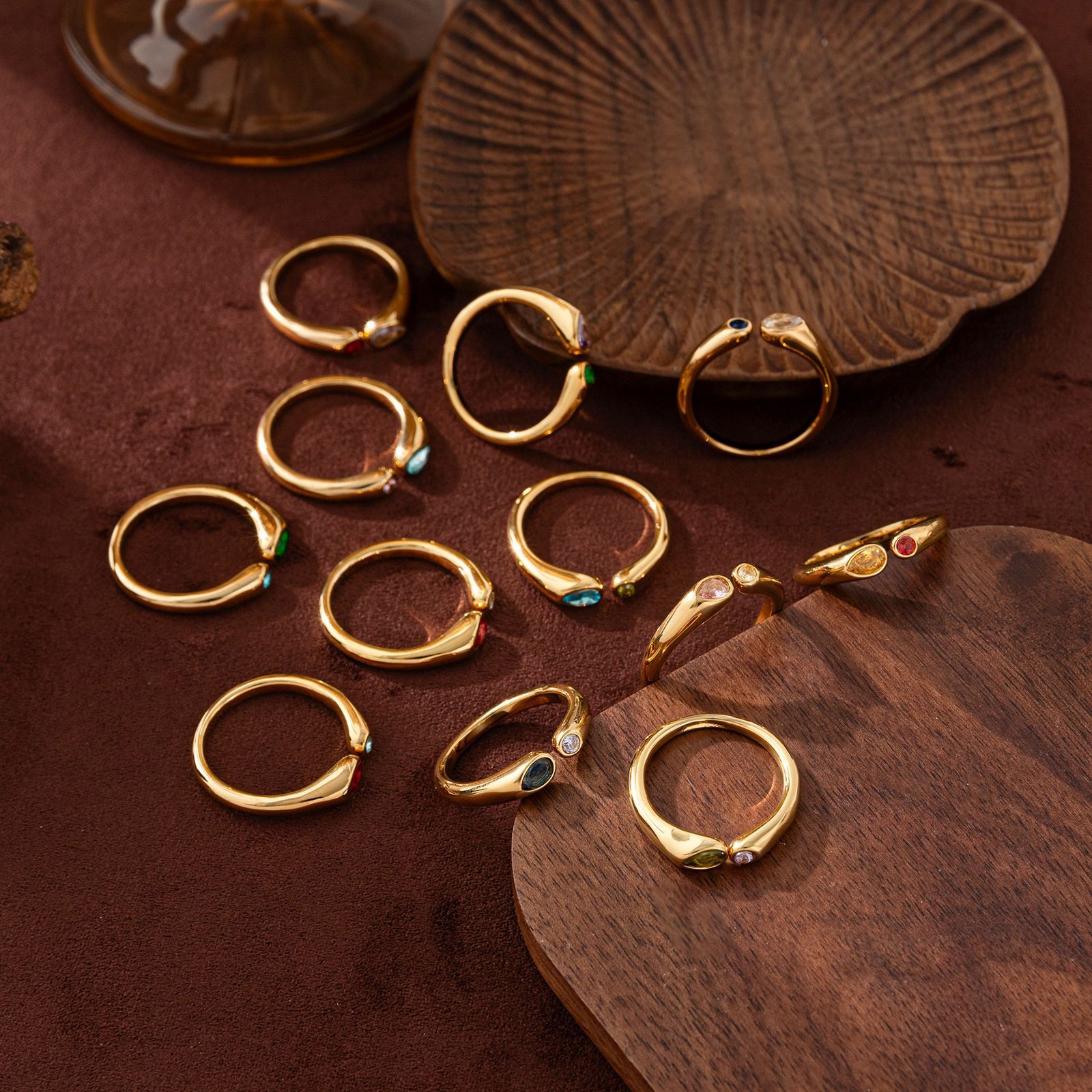 Adjustable Birthstone(June) Open Ring Set 18K Gold Plated Stainless Steel view 7