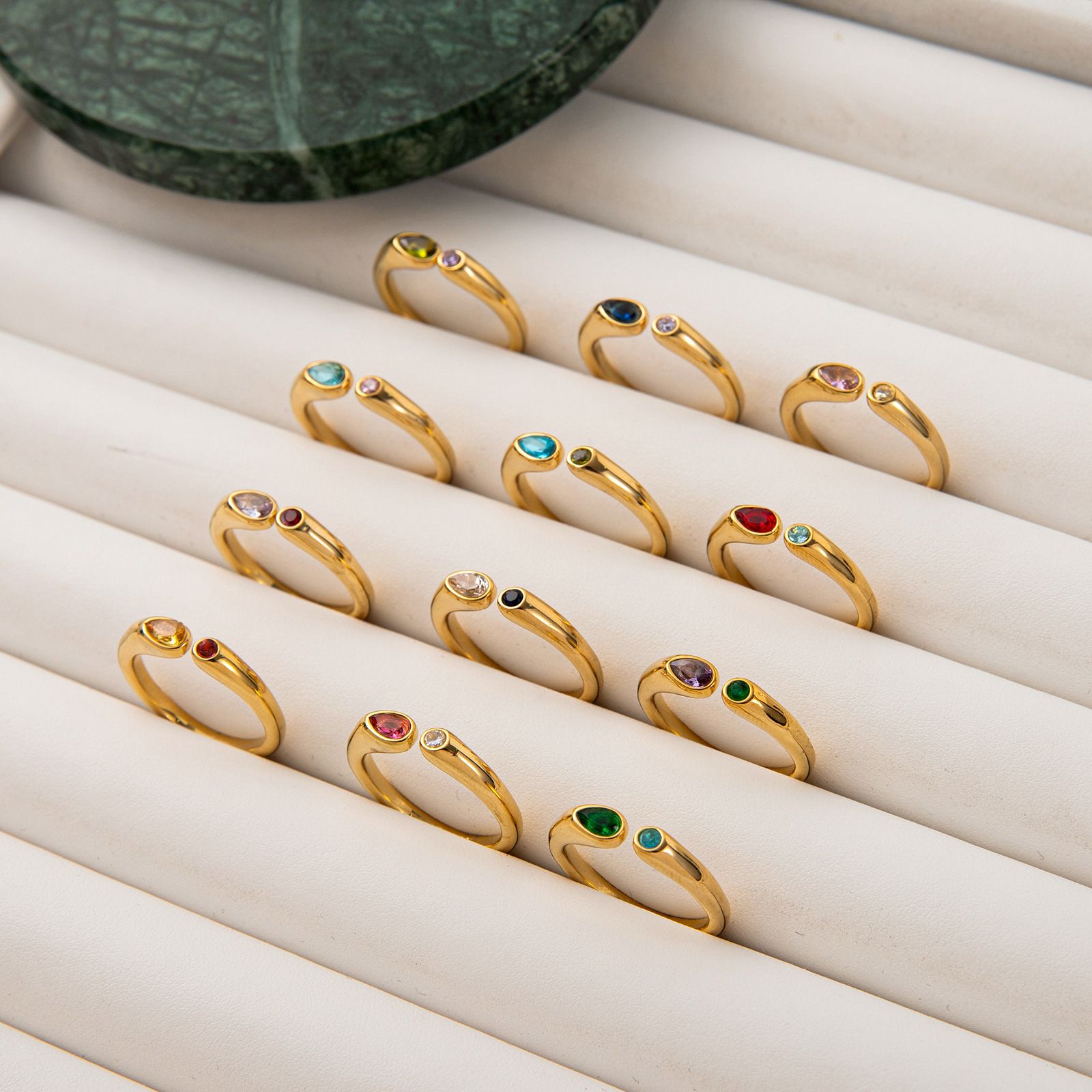 Adjustable Birthstone(June) Open Ring Set 18K Gold Plated Stainless Steel view 8