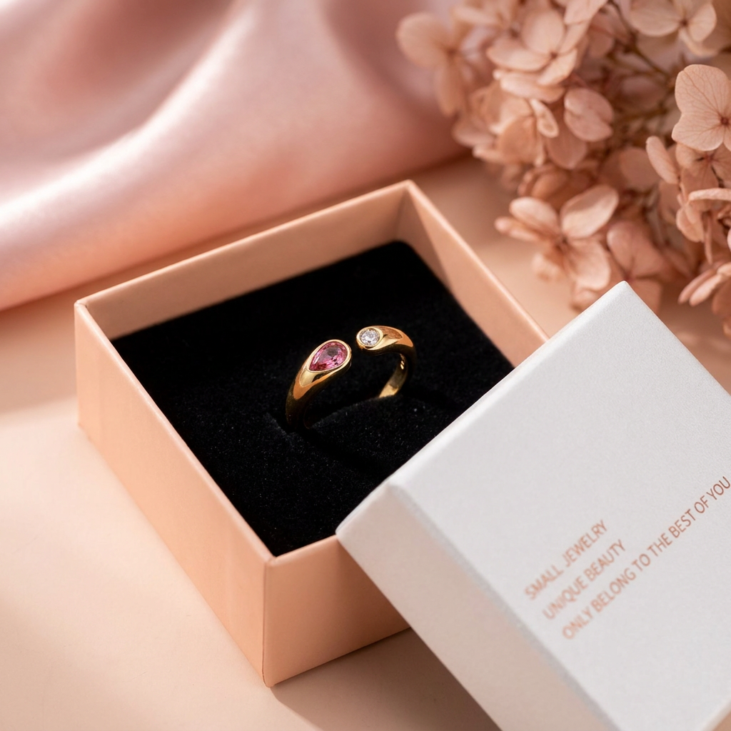 Adjustable Birthstone(July) Open Ring Set 18K Gold Plated Stainless Steel