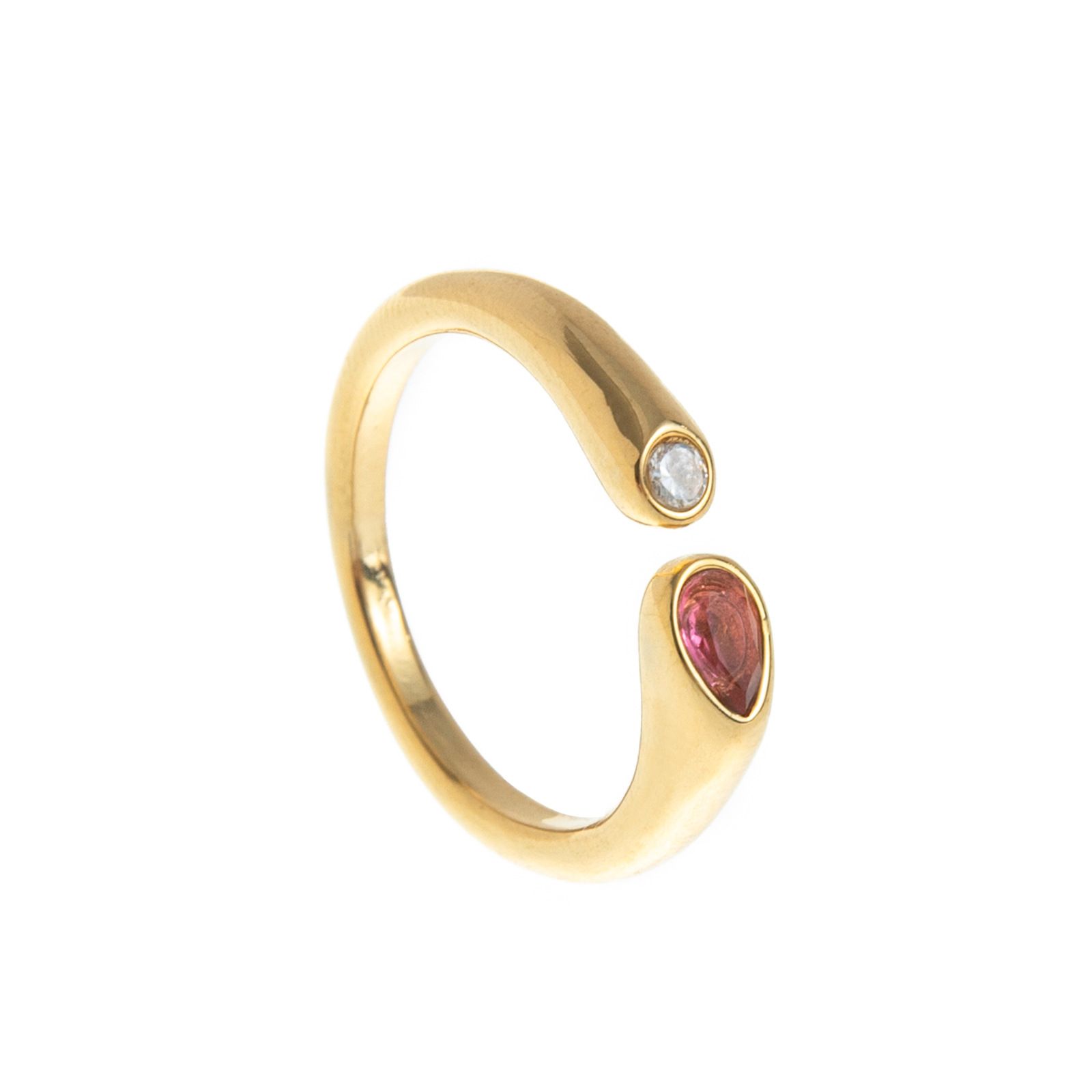 Adjustable Birthstone(July) Open Ring Set 18K Gold Plated Stainless Steel view 3