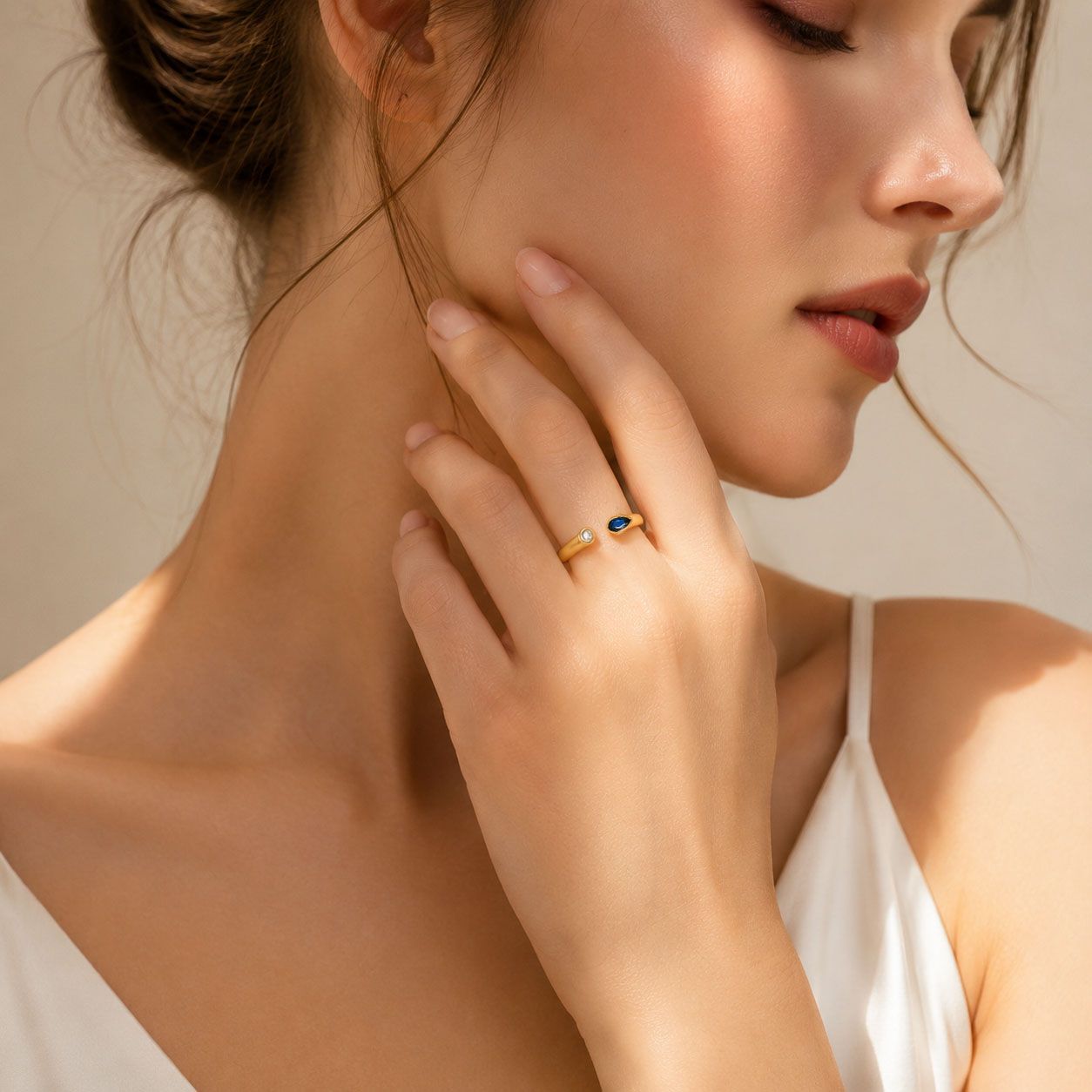 Adjustable Birthstone(September) Open Ring Set 18K Gold Plated Stainless Steel view 2