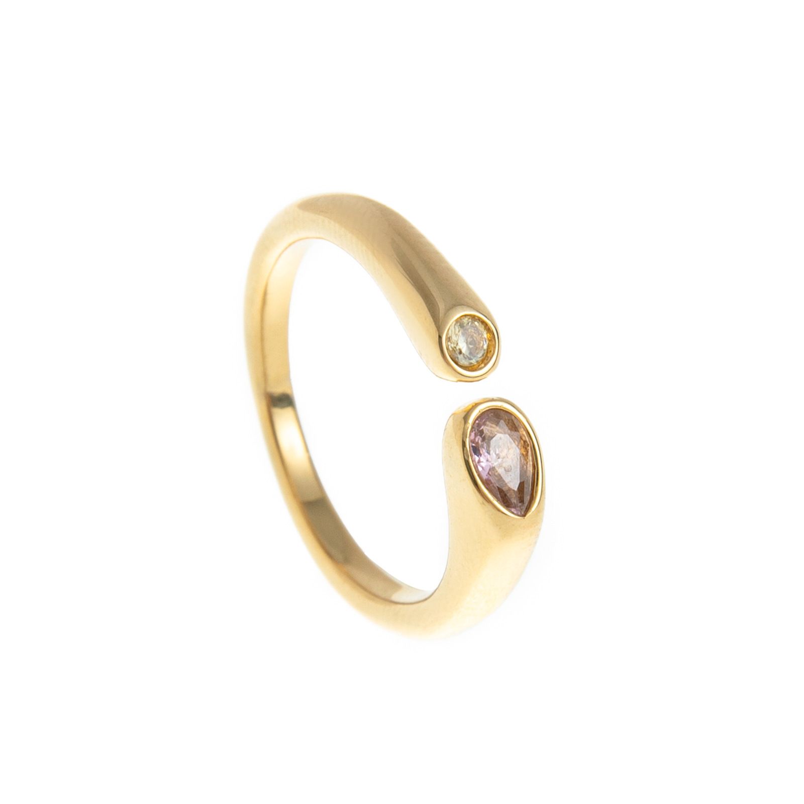 Adjustable Birthstone(October) Open Ring Set 18K Gold Plated Stainless Steel view 4