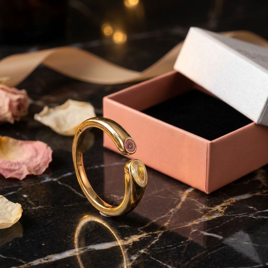 Adjustable Birthstone(November) Open Ring Set 18K Gold Plated Stainless Steel view 2