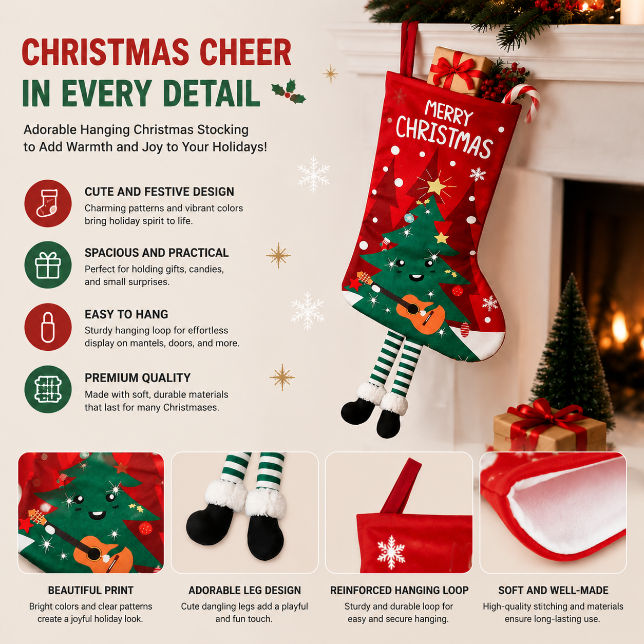Christmas tree Hanging Stocking - Festive Red Christmas tree Design Hanging — image 1