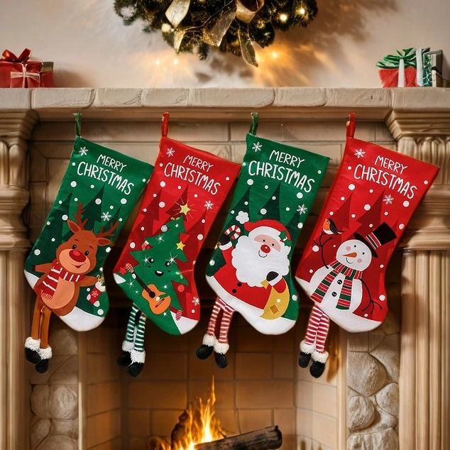 Christmas tree Hanging Stocking - Festive Red Christmas tree Design Hanging view 6