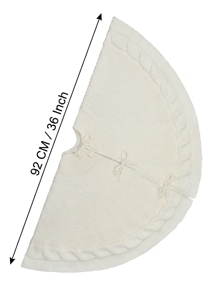 Knitted Christmas Tree Skirt 36 Inch White Round Tree Base Cover with Cable view 5