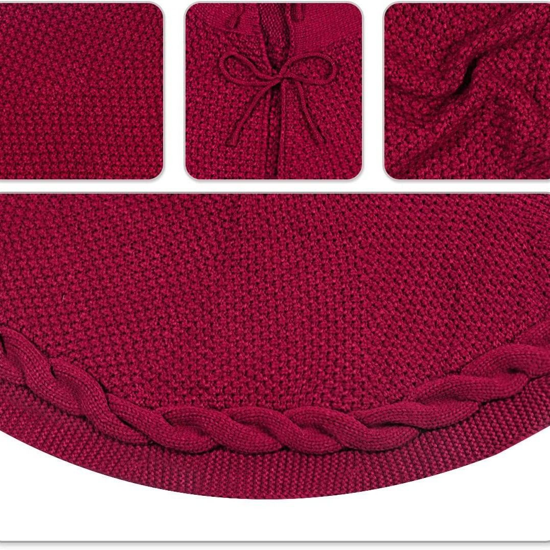 White Knitted Christmas Tree Skirt & Santa Stocking Combo Set Festive Holiday view 7