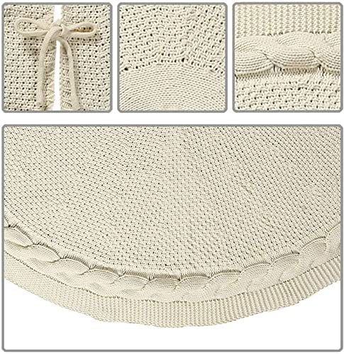 Festive Holiday Home Decoration Set - White Knitted Christmas Tree Skirt & view 3