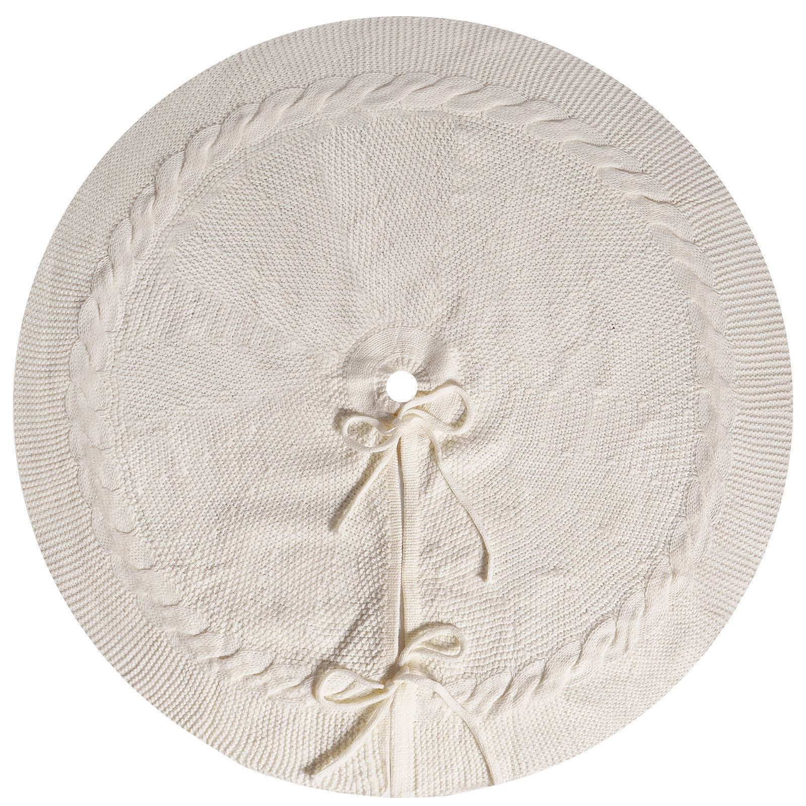 Festive Holiday Home Decoration Set - White Knitted Christmas Tree Skirt & view 4